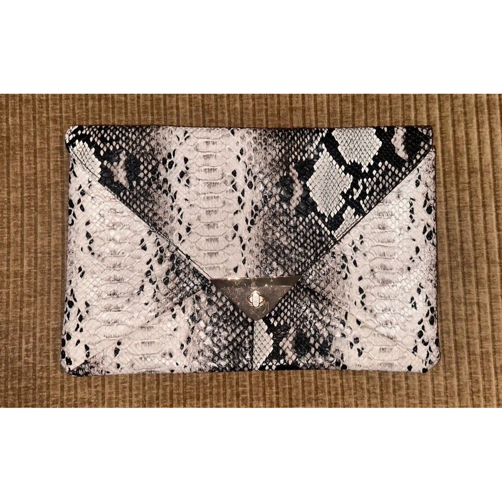 Women's Snakeskin Vegan Leather Clutch with Gold Turn Clasp 12x8 Inner Pocket